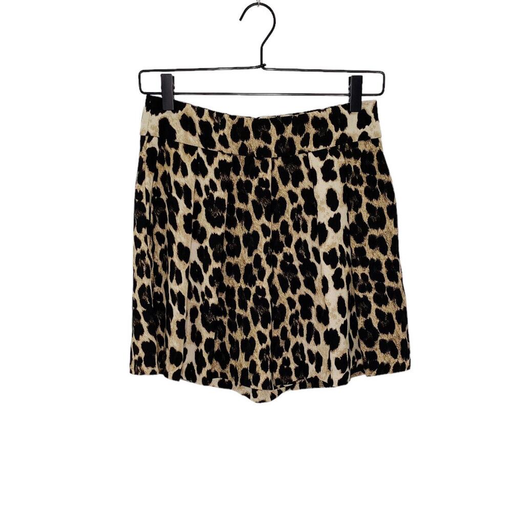 Zara Basics Shorts Womens Small‎ Brown Black Leopard Print Pleated Pockets
